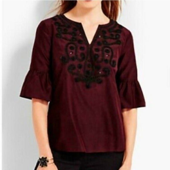 RSVP by Talbots Burgundy Black Formal Blouse - Picture 2 of 7